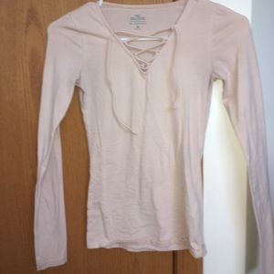Hollister dusty light pink fitted lace up top